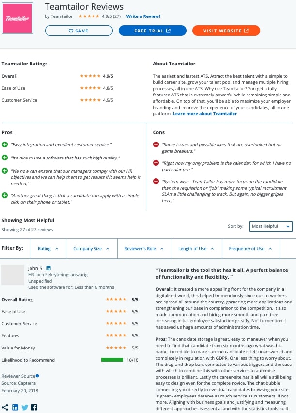 Teamtailor reviews on Capterra