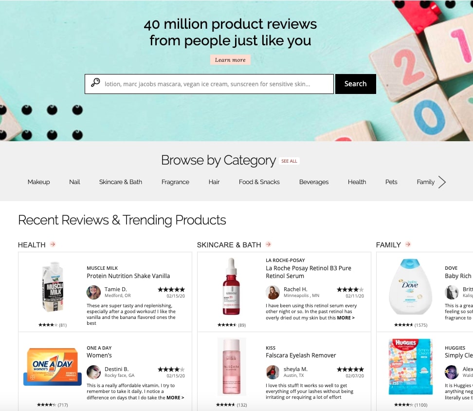 Influenster homepage