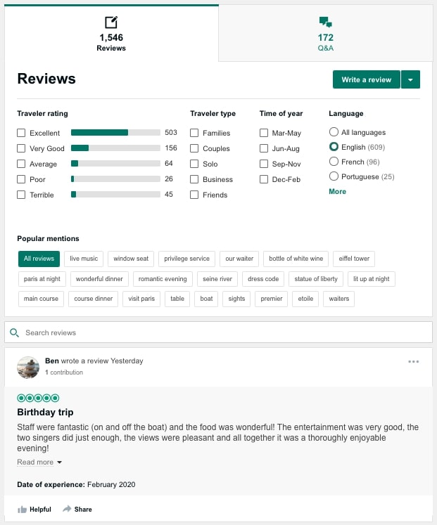 Tripadvisor customer reviews